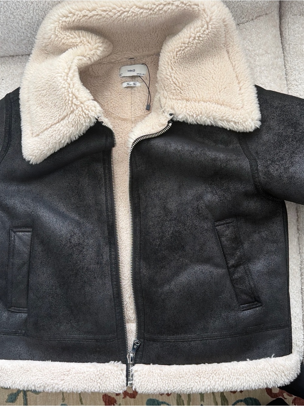 Mango Faux Shearling Jacket - Cream Interior